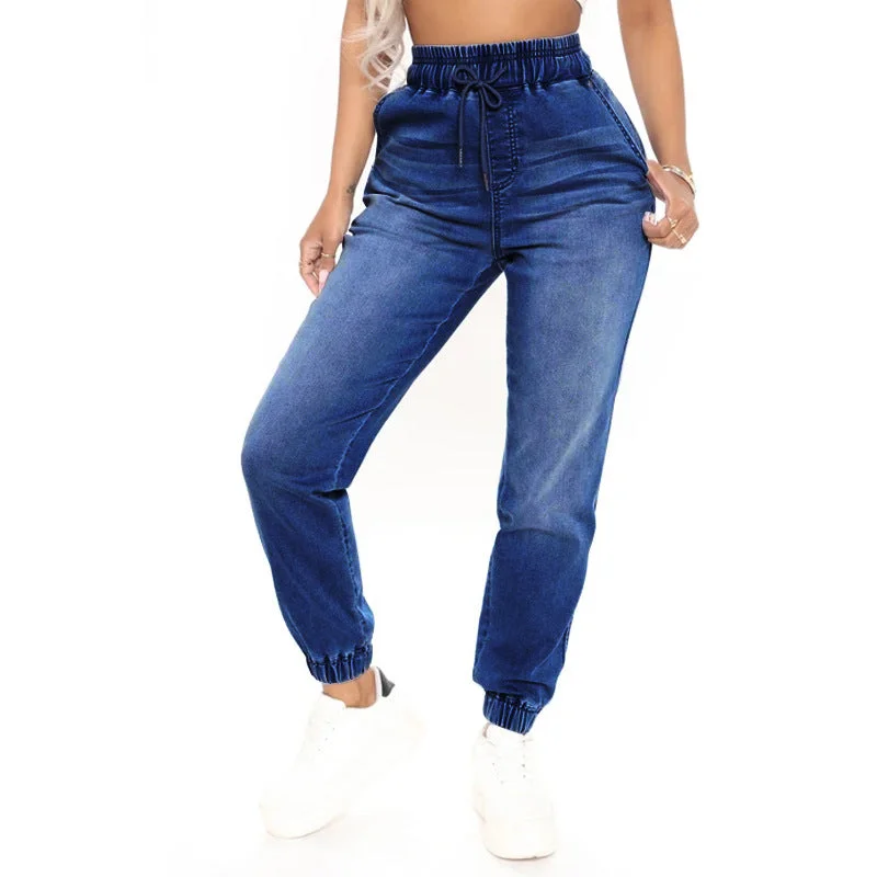 2023 Essentials Women High Waisted Denim Ultra Comfort Stretch Denim joggers Plus Size Drawstring Waist Jogger Jeans