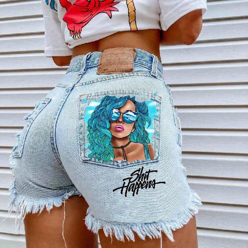 2023 Hot Sale Women Jeans Girls Print Ripped Denim Shorts Fashion Sexy Female Shorts Jeans Shorts Women Sexy SkinnyShorts