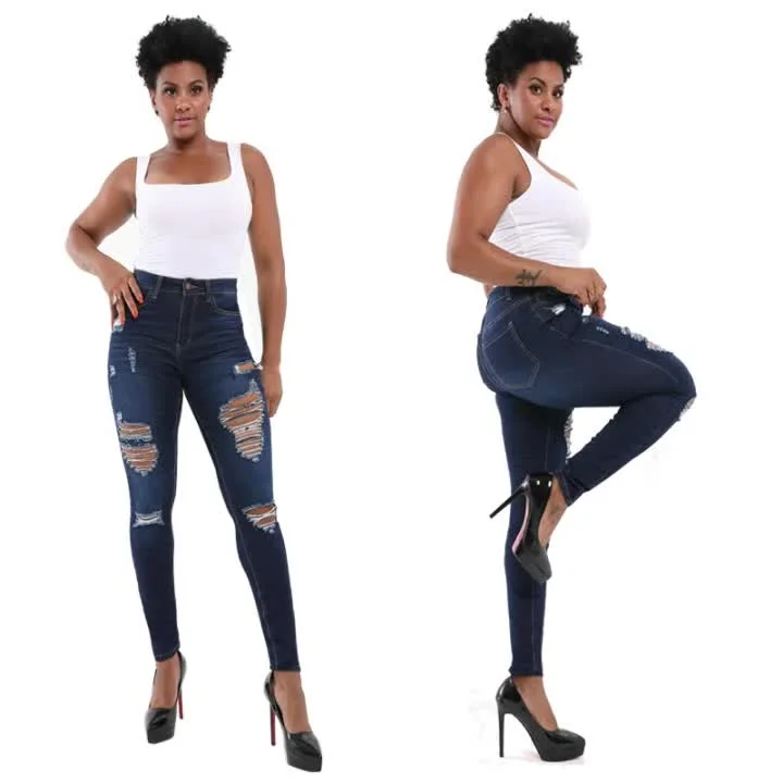 2023 Shopify Hot Skinny Denim pants Plus Size Women'S Jeans High Waist zipper Holes jean Stretch women Ripped Jeans