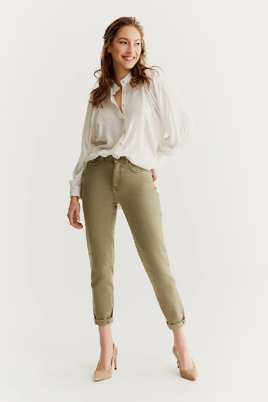 Lynn Mid Waist 5 Pocket Jeans Light khaki