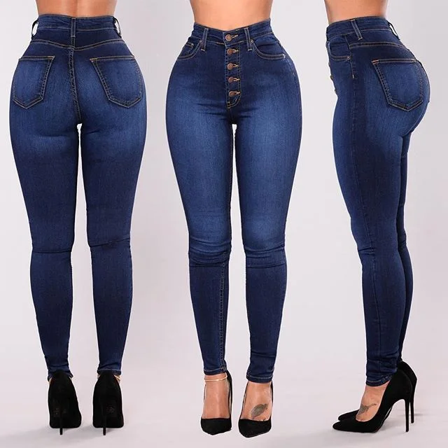 Factory Wholesale Hot Sale European and American Plus Size Women's Amazon Cotton High Waist Elastic Slim Fit Denim Pennies Jeans