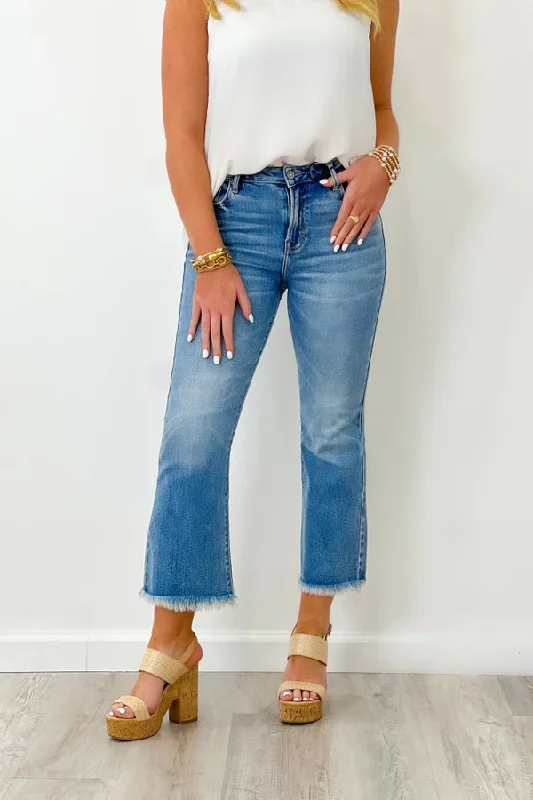 Medium Blue Happi Fray Hem Crop Flare