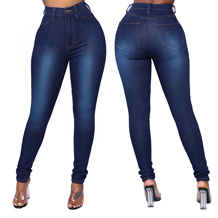 New Arrival Fashion New Design  Pencil Fall Stretch Slim High Waist Blue Denim Pants Women Jeans