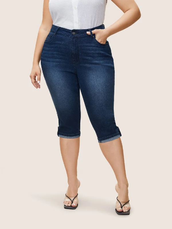 Plain Roll Hem Skinny Cropped Jeans