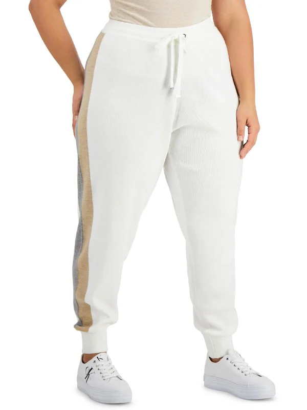 Plus Womens Side Stripe Drawstring Jogger Pants