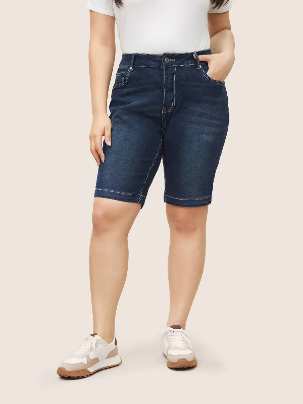 Very Stretchy High Rise Dark Wash Denim Shorts