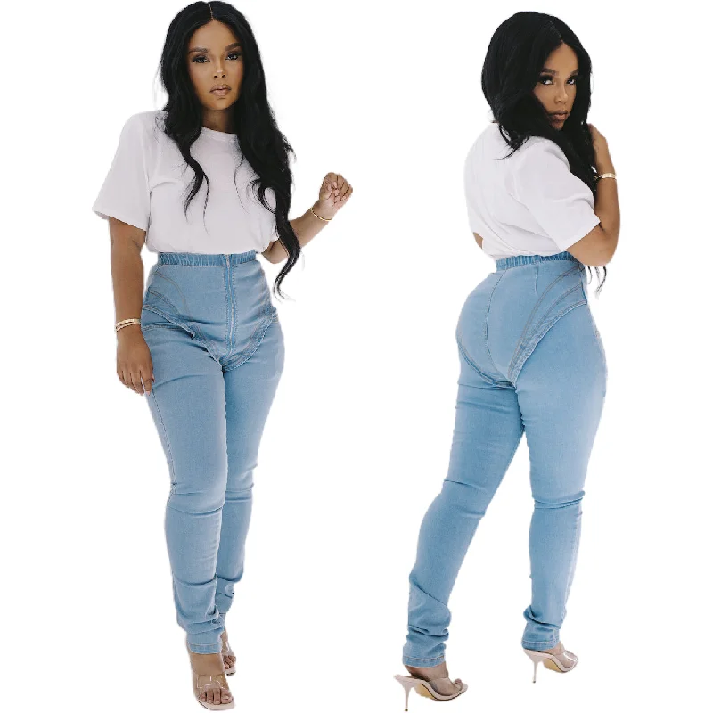 Womens Clothing 2022 Women Clothes Stretch High Waist Zipper Denim Trousers Women's Jeans