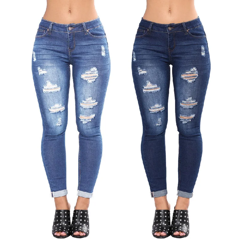 Women's Jeans Denim Ripped High Stretch Jeans Ladies Trousers Pants