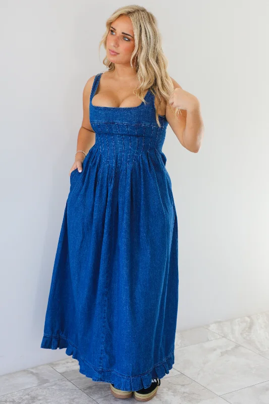 Cancelled Plans Denim Maxi Dress: Denim