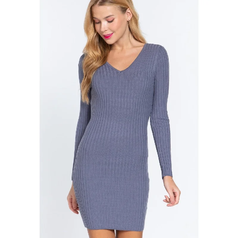 Chic Long Sleeve V-Neck Sweater Mini Dress - Cozy & Stylish Fashion for All Occasions