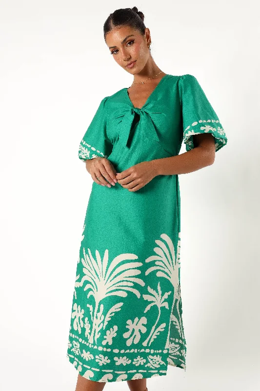 Chinta Midi Dress - Green Print