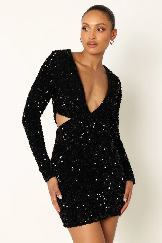 Kelly Long Sleeve Sequin Mini Dress - Black