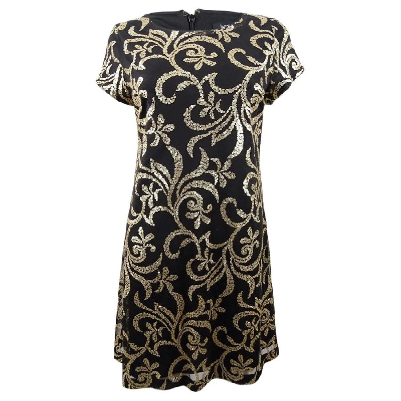 Kensie Women's Sequined Scroll T-Shirt Dress