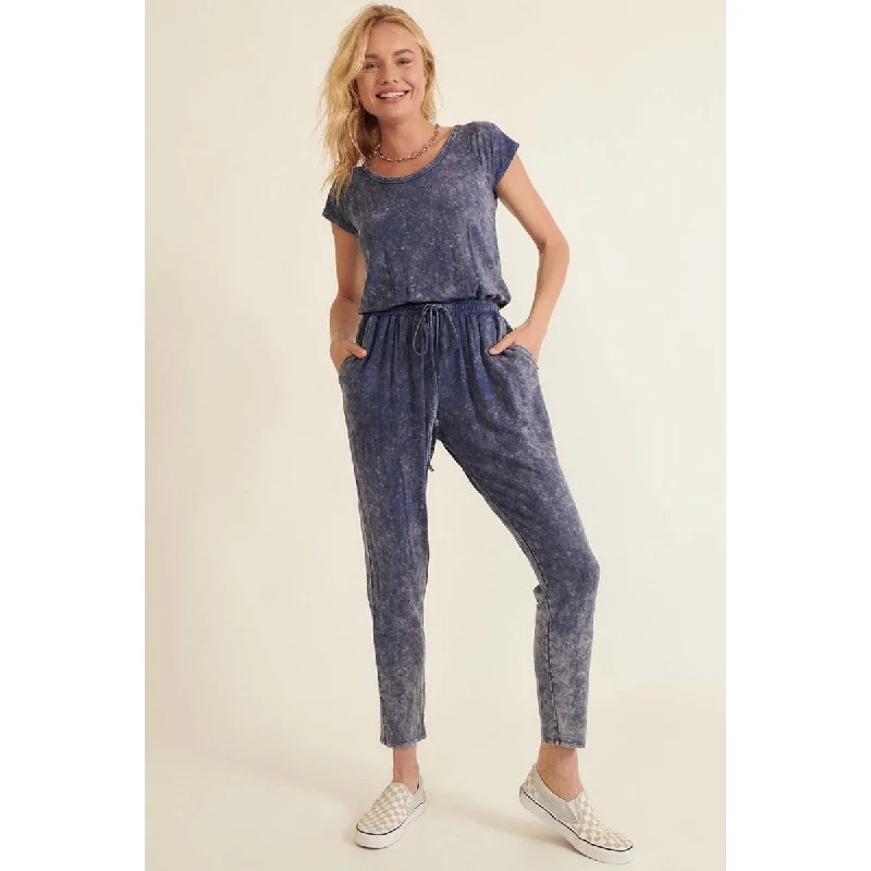 Mineral Washed Finish Knit Jumpsuit with Scoop Neckline