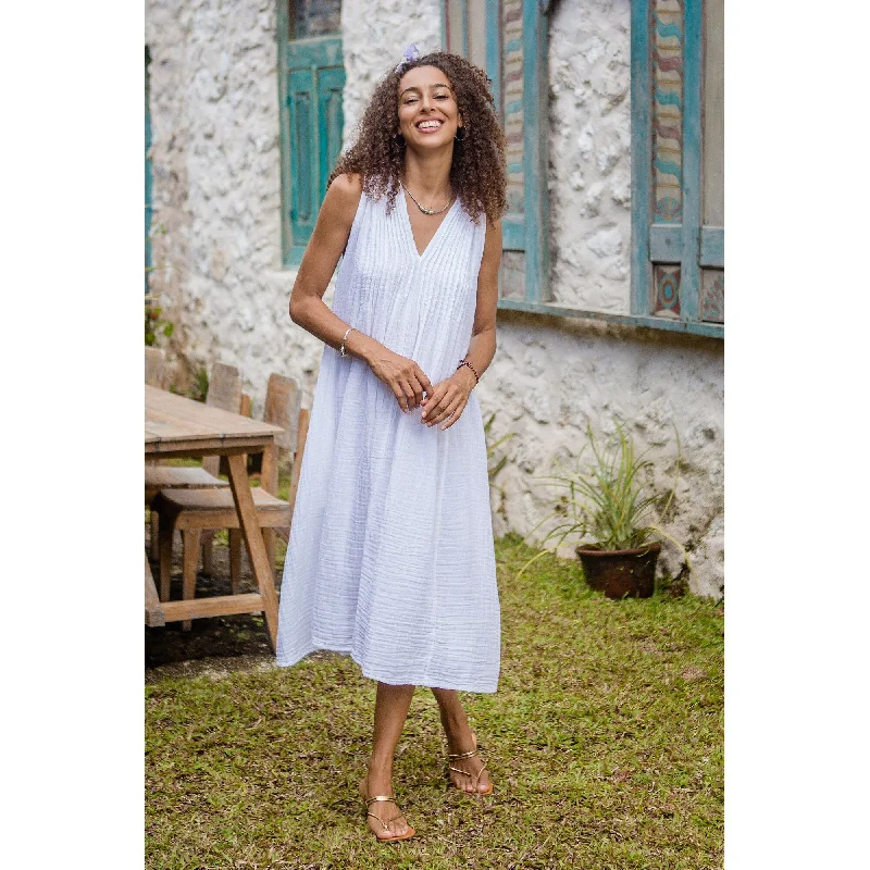 Novica Handmade A Day Off In White Cotton A-Line Dress