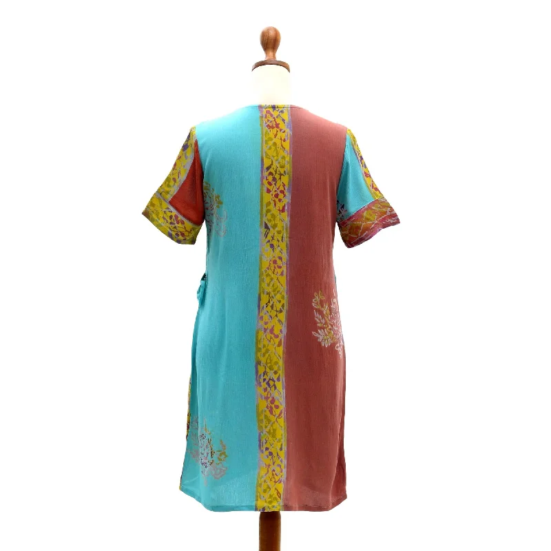 Novica Handmade Bali Rainbow Batik Rayon Shift Dress