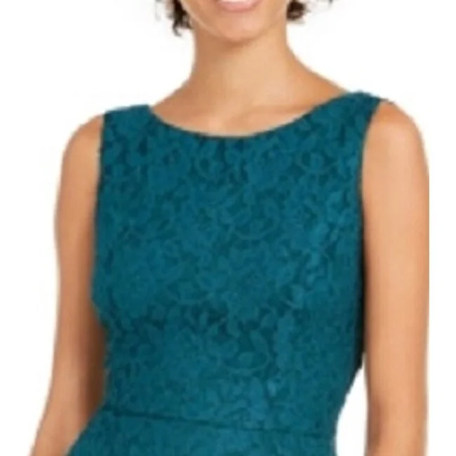 Speechless Women's Green Lace Zippered Sleeveless Jewel Neck Short Fit + Flare Dress Green Size Small