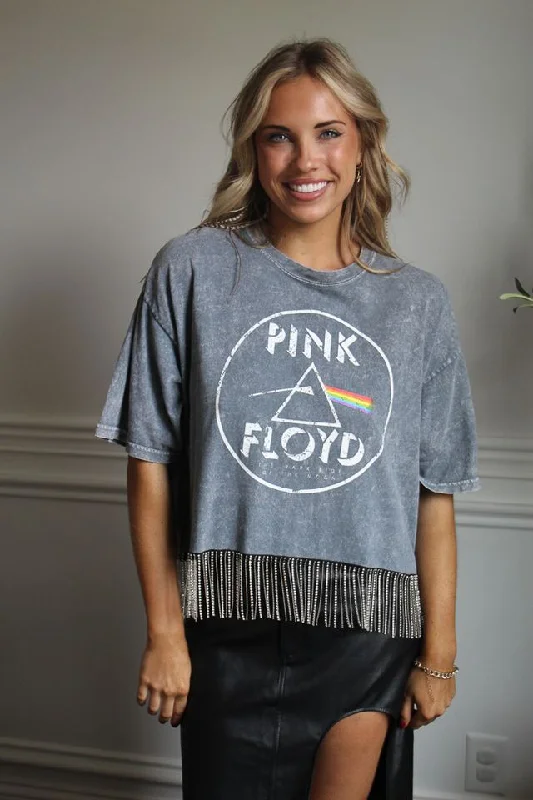 Pink Floyd Cropped Rhinestone Fringe Tee