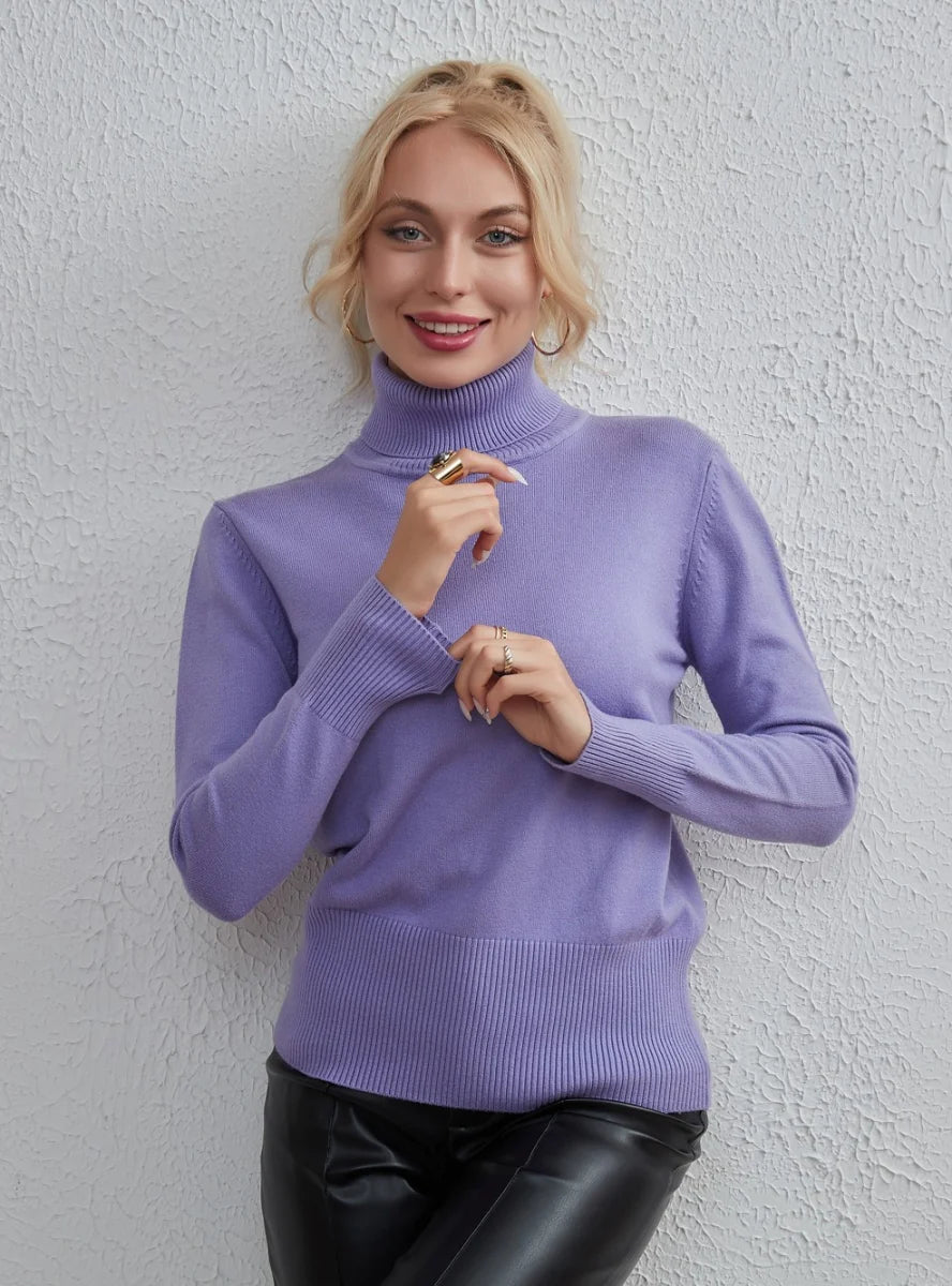 STYLISH FASHION SOLID COLOR TURTLE NECK SWEATER