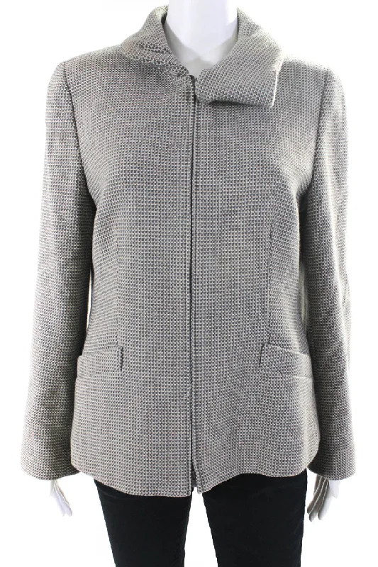 Armani Collezioni Womens Gray Textured Cowl Neck Long Sleeve Jacket