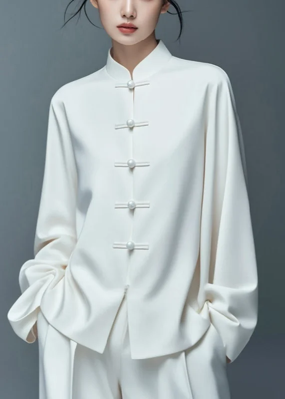 Art White Button Solid Thin Cotton Coat Fall