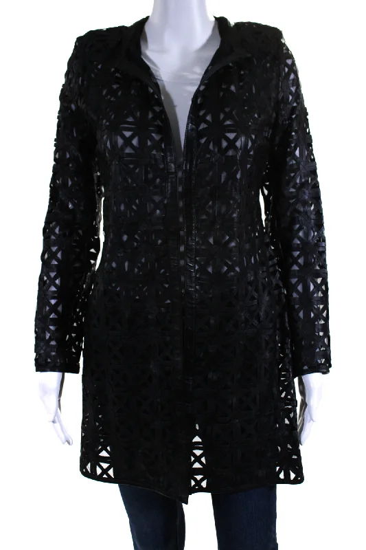 In Transit Womens Laser Cut Metallic Mesh Leather Jacket Black