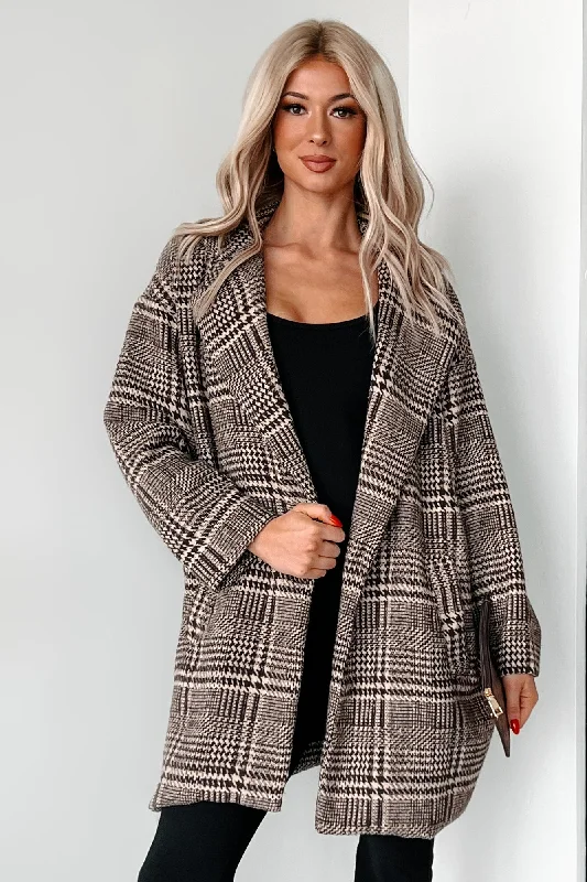 Mystery Worth Solving Oversized Plaid Coat (Brown)