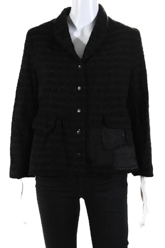 Phos Phoro Womens Uneven Jacket with Patchwork Applique  Black