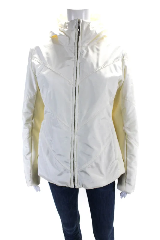 Post Card Womens Long Sleeve Full Zip Quilted Hooded Jacket Ivory White