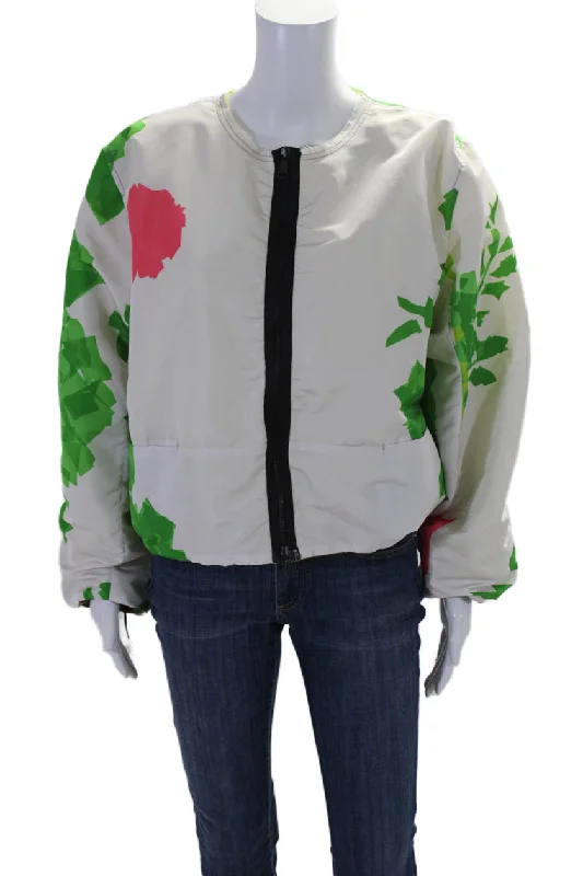 Rohka Womens Front Zip Abstract Cropped Summer Bomber Jacket White One