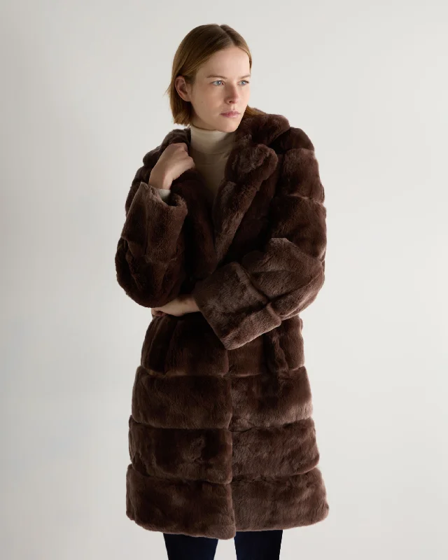 Women's Long Rex Rabbit Coat Chocolate Brown