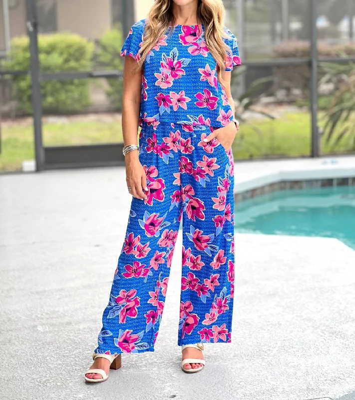 Bow Back Jumpsuit In Bold Blossoms