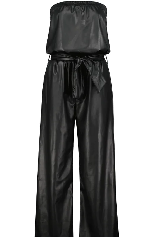 Glam Slam Vegan Leather Jumpsuit In Noir