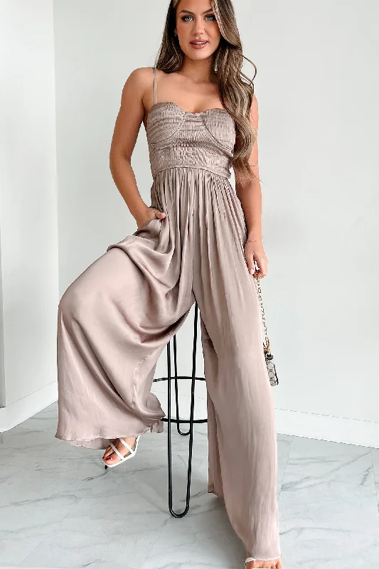 Graceful Finesse Satin Wide Leg Jumpsuit (Mocha)