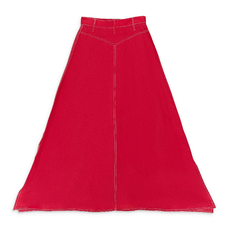 INES CONSTRAST STITCHED RED MAXI SKIRT