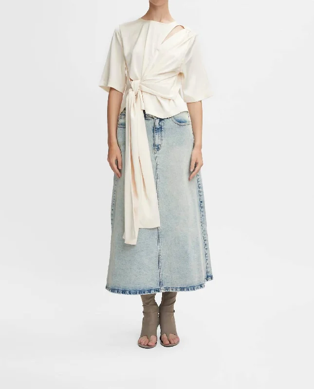 Manula Midi Skirt In Light Blue Acid Wash