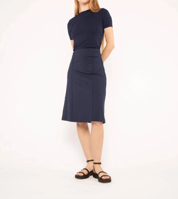 Ponte Knit A-Line Skirt In Navy