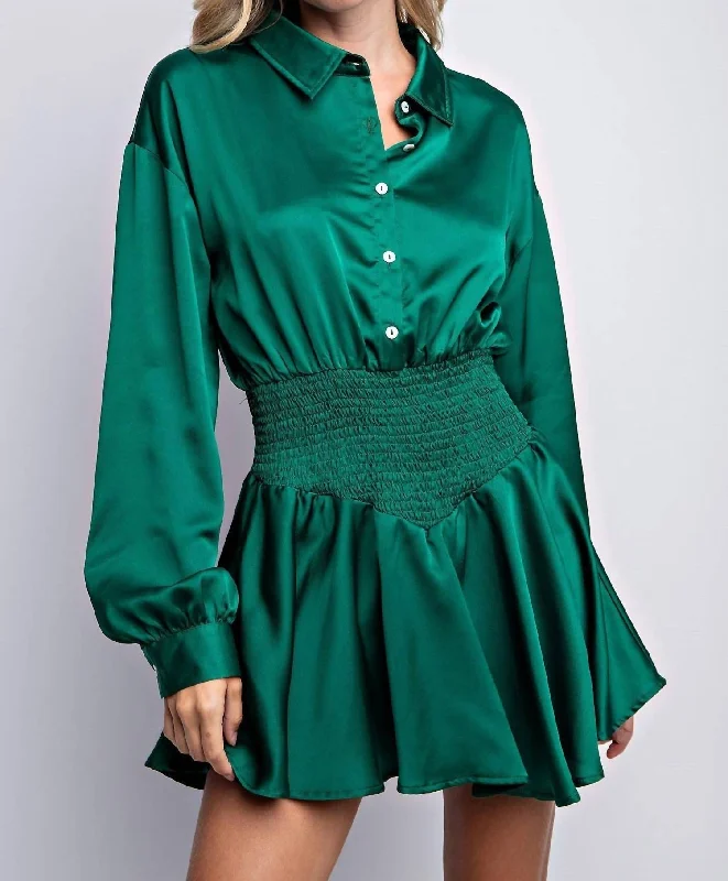 Satin Romper In Forest Green