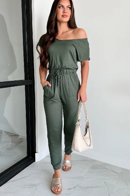 Stroll Through Town Short Sleeve Jumpsuit (Olive)