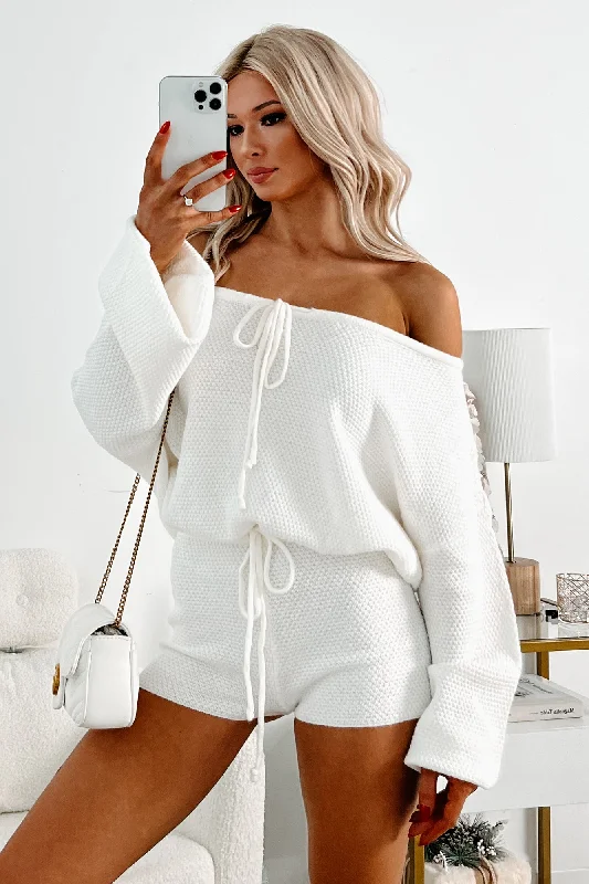 DOORBUSTER Too Tired To Move Waffle Knit Romper (Ivory)