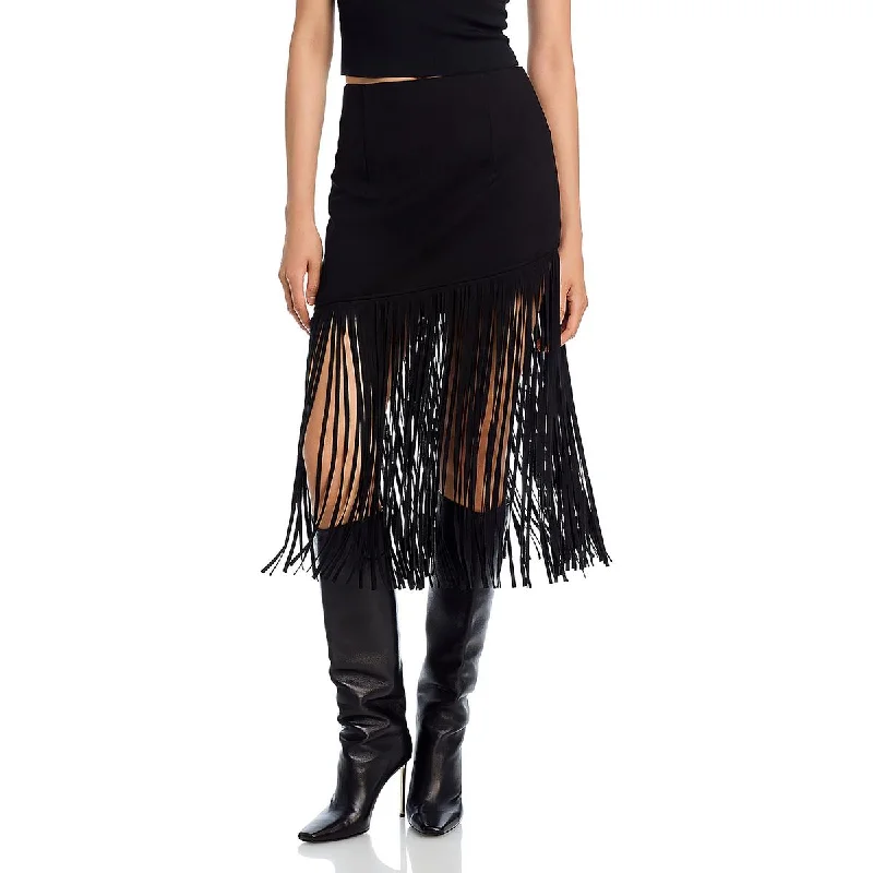 Womens Below Knee Fringe Midi Skirt