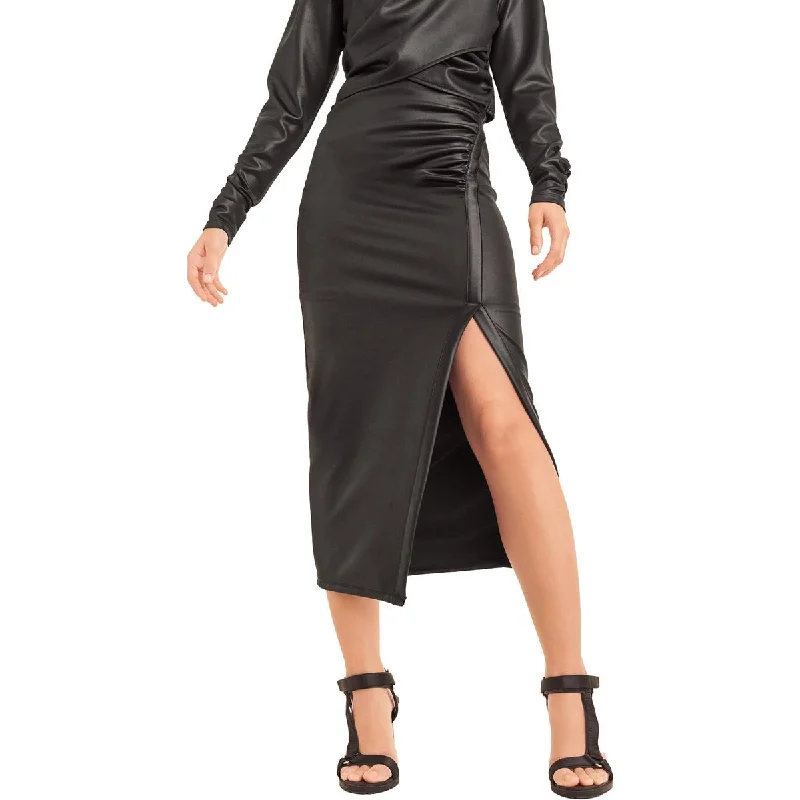 Womens Ruched Glazed Midi Skirt