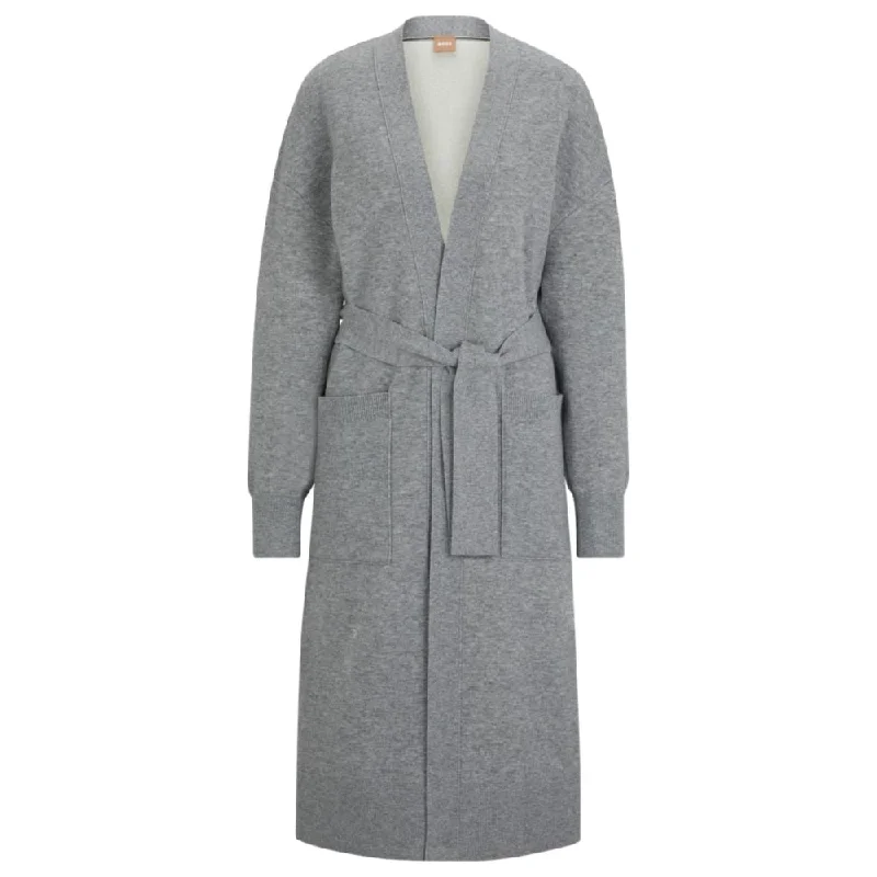 Belted cardigan in virgin wool and cashmere