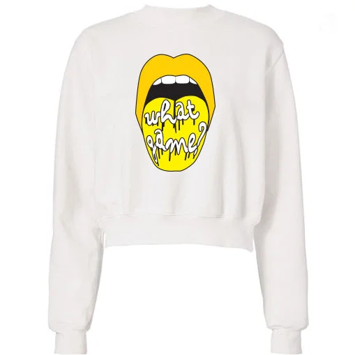 Black & Yellow What Game Lips Cropped Sweatshirt