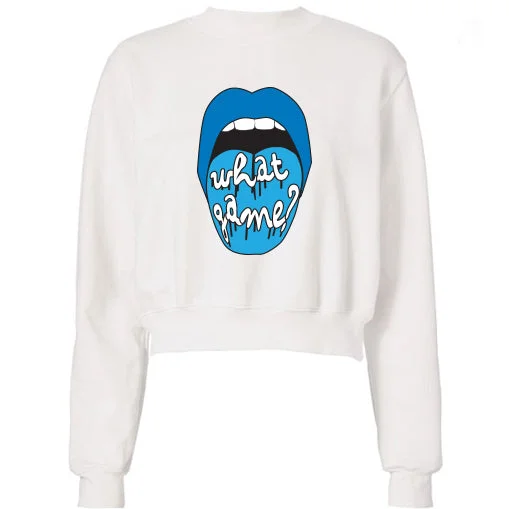 Light Blue What Game Lips Cropped Sweatshirt