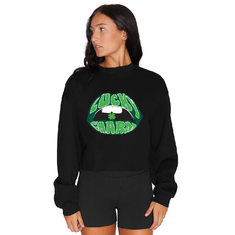 Lucky Charm Lips Black Crewneck