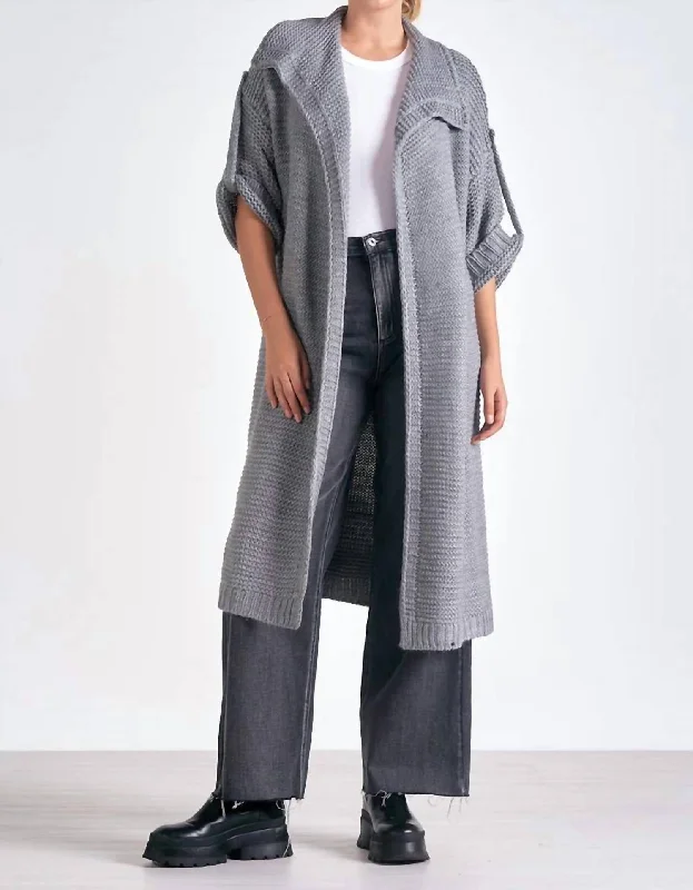 Maci Open Cardigan Duster In Charcoal