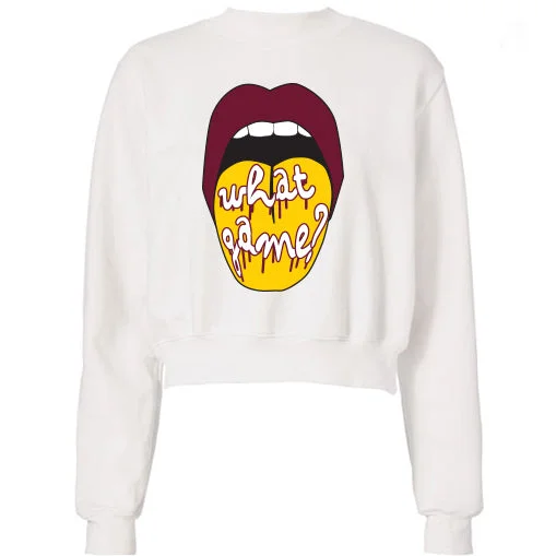 Maroon & Yellow What Game Lips Cropped Sweatshirt