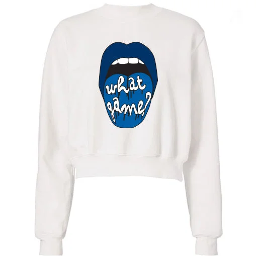 Navy What Game Lips Cropped Sweatshirt