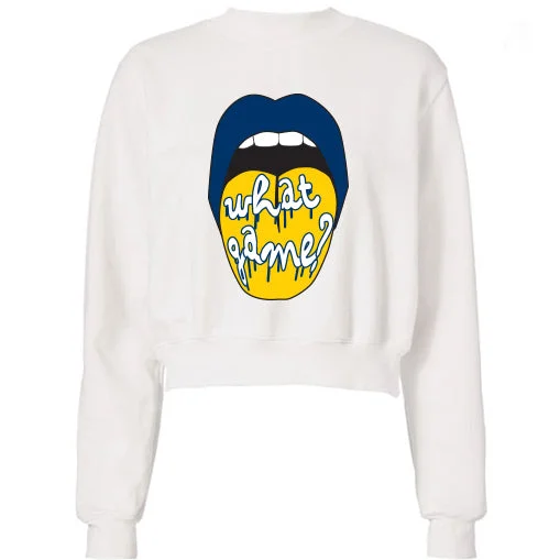 Navy & Yellow What Game Lips Cropped Sweatshirt